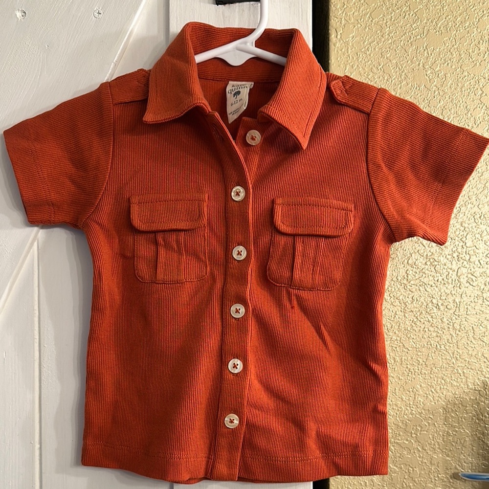 Kate Quinn Orange Button Down Shirt Short Sleeve military top
